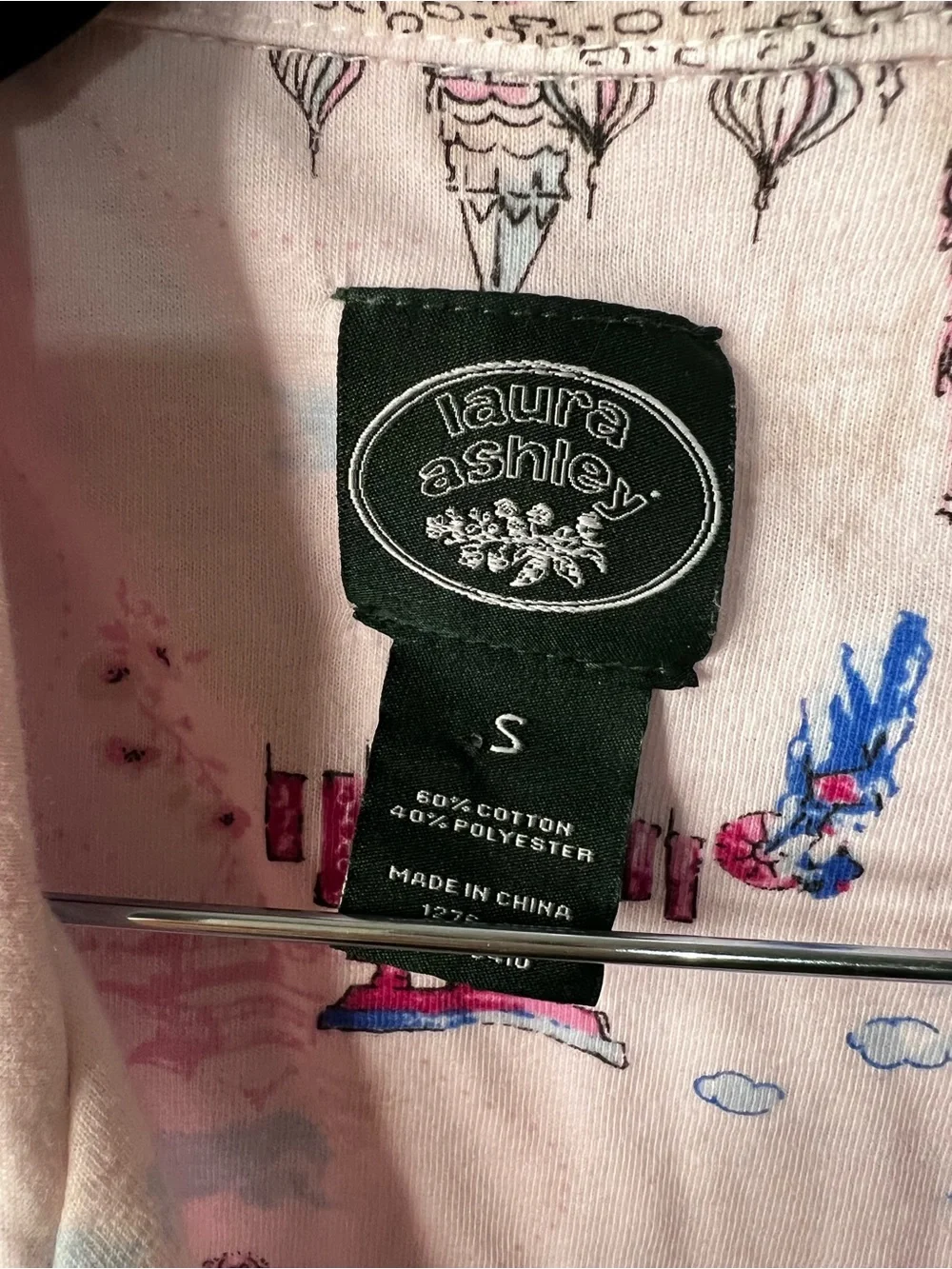 Laura Ashley Pink Global City Print Knit Button Down Lounge Comfy Sleep Shirt